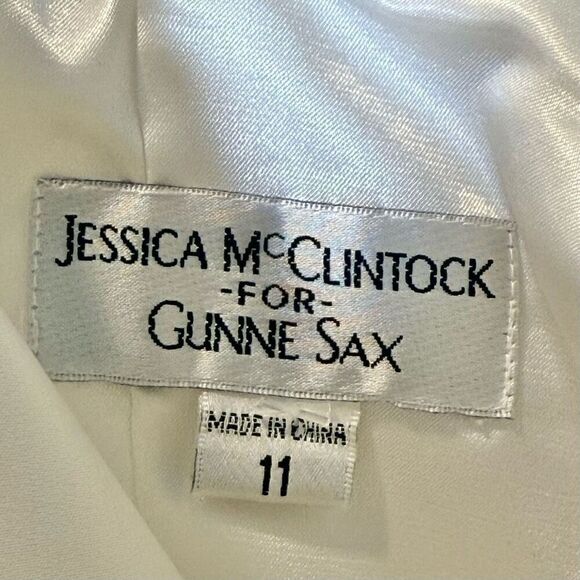 Vintage Jessica McClintock for Gunne Sax Gold & Cream Strapless Sweetheart Dress - Picture 3 of 8